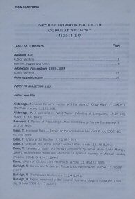 George Borrow Bulletin cumulative index, Nos. 1–20